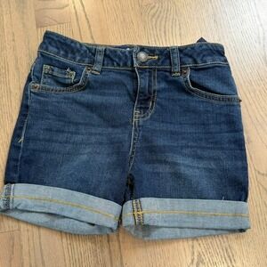 Cat & Jack Girls Dark Wash Denim Shorts Super Stretch Cuffed Hem Size 8